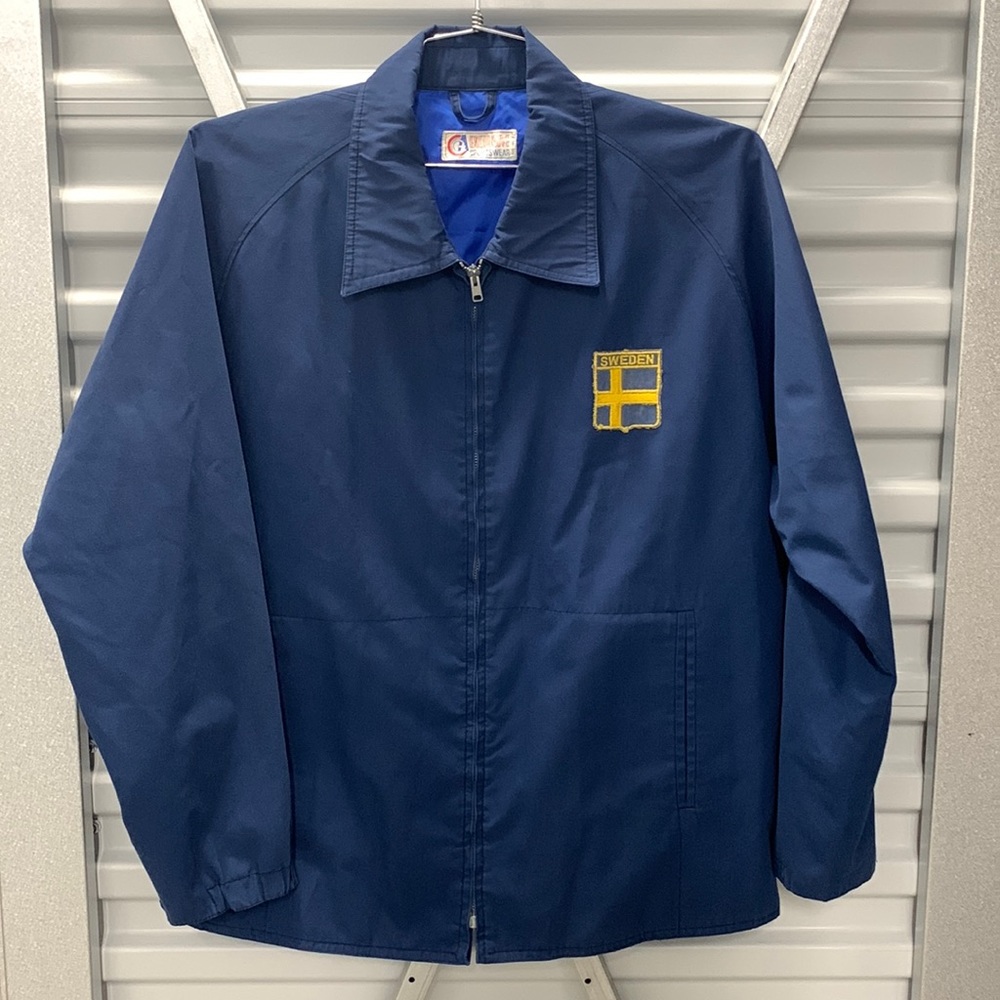 Vintage Sweden Flag Patch Work Jacket 1980s Olympics Spring Coat Windbreaker USA